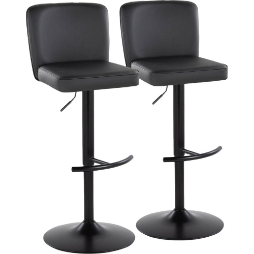 Henry Adjustable Swivel Bar Stool in Black Metal & Black Leatherette (Set of 2)